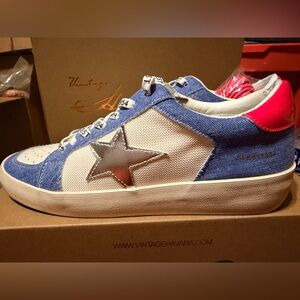 Reflex Vintage Havana Denim Blue and White Sneakers with Metallic Star